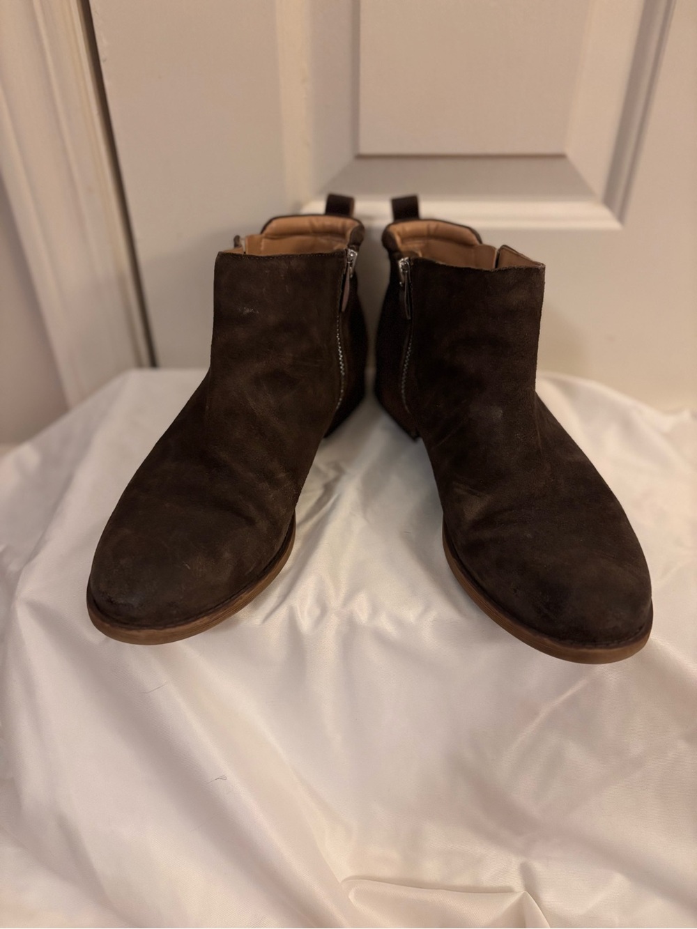 Franco Sarto Brown Leather Side-Zip Ankle Booties